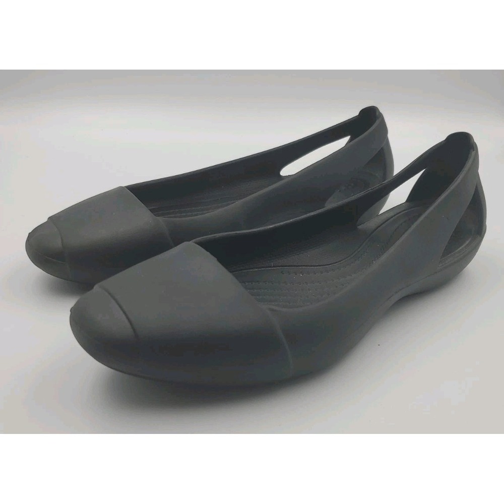 Crocs Sienna Ballet Shoes Flats Womens 8 Black Cap Toe Casual Slip On Comfort